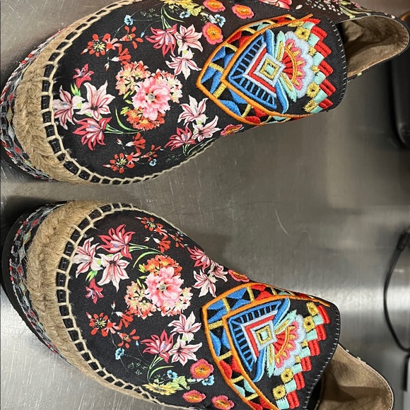 Johnny Was Shoes - Johnny Was Black Espadrilles with Pink Floral & Multicolor Embroidery